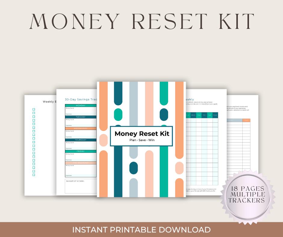 Money Reset Kit: 30-Day Budget Planner, Savings Tracker (PDF Downloadable Printable)