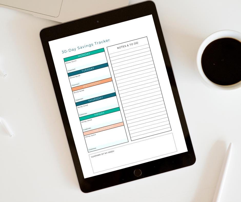 Money Reset Kit: 30-Day Budget Planner, Savings Tracker (PDF Downloadable Printable)